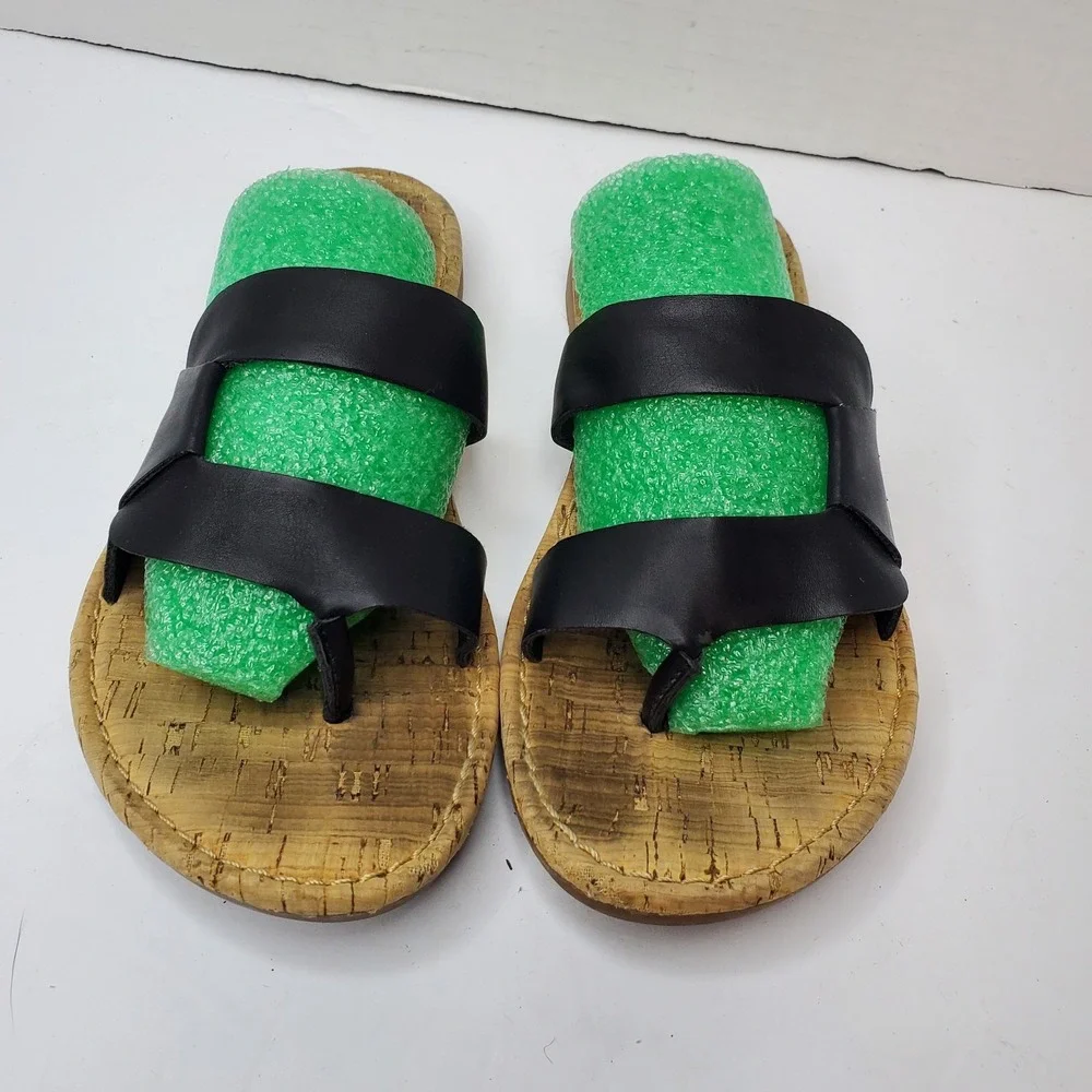 Korks Open Toe‎ Double Strap Slide Sandals Black Womens Size 6M Fast Shipping